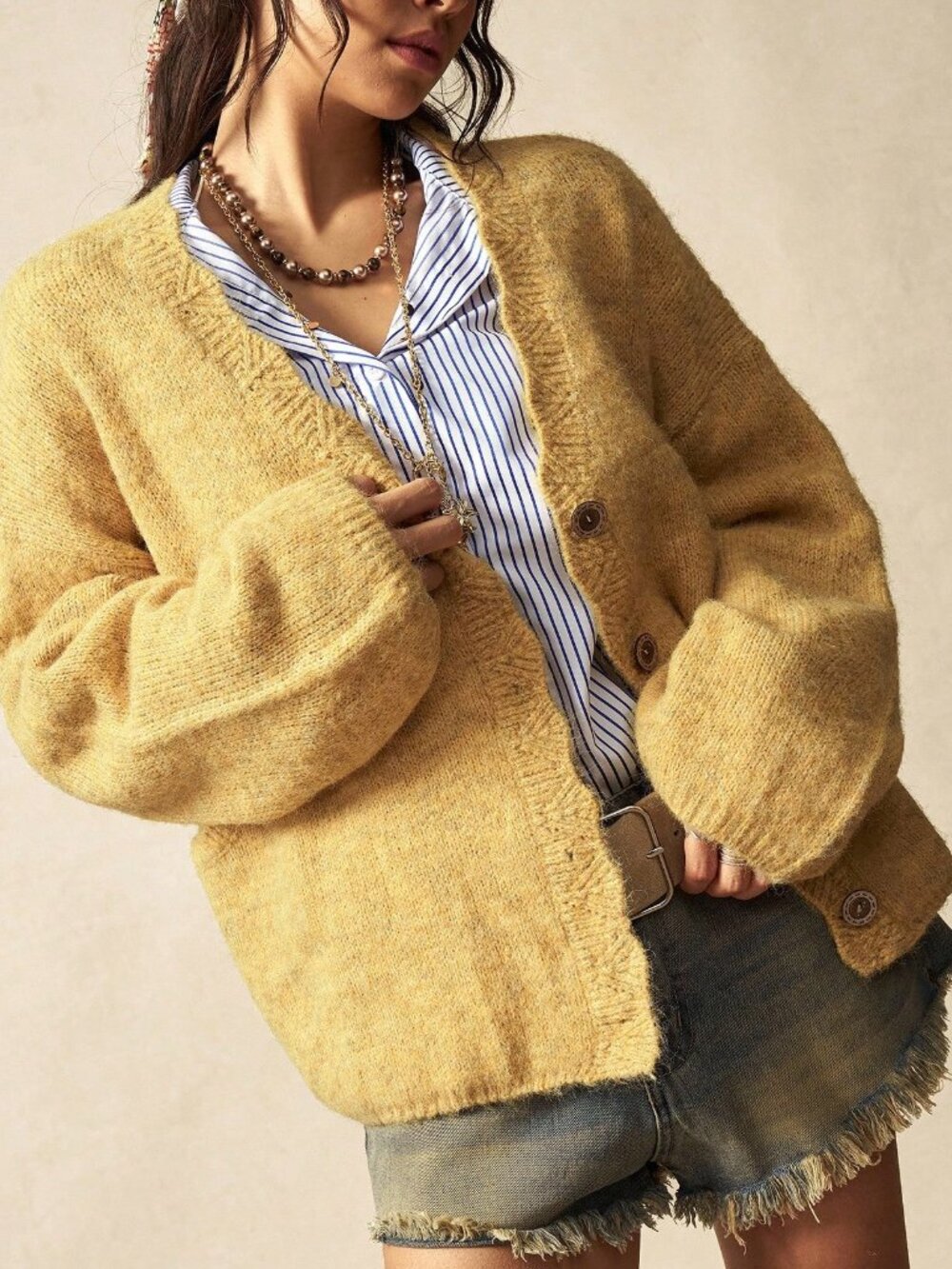 Apricot Boho Women's Oversize Long Sleeve Open Fuzzy Knit Cardigan - Picture 8 of 8